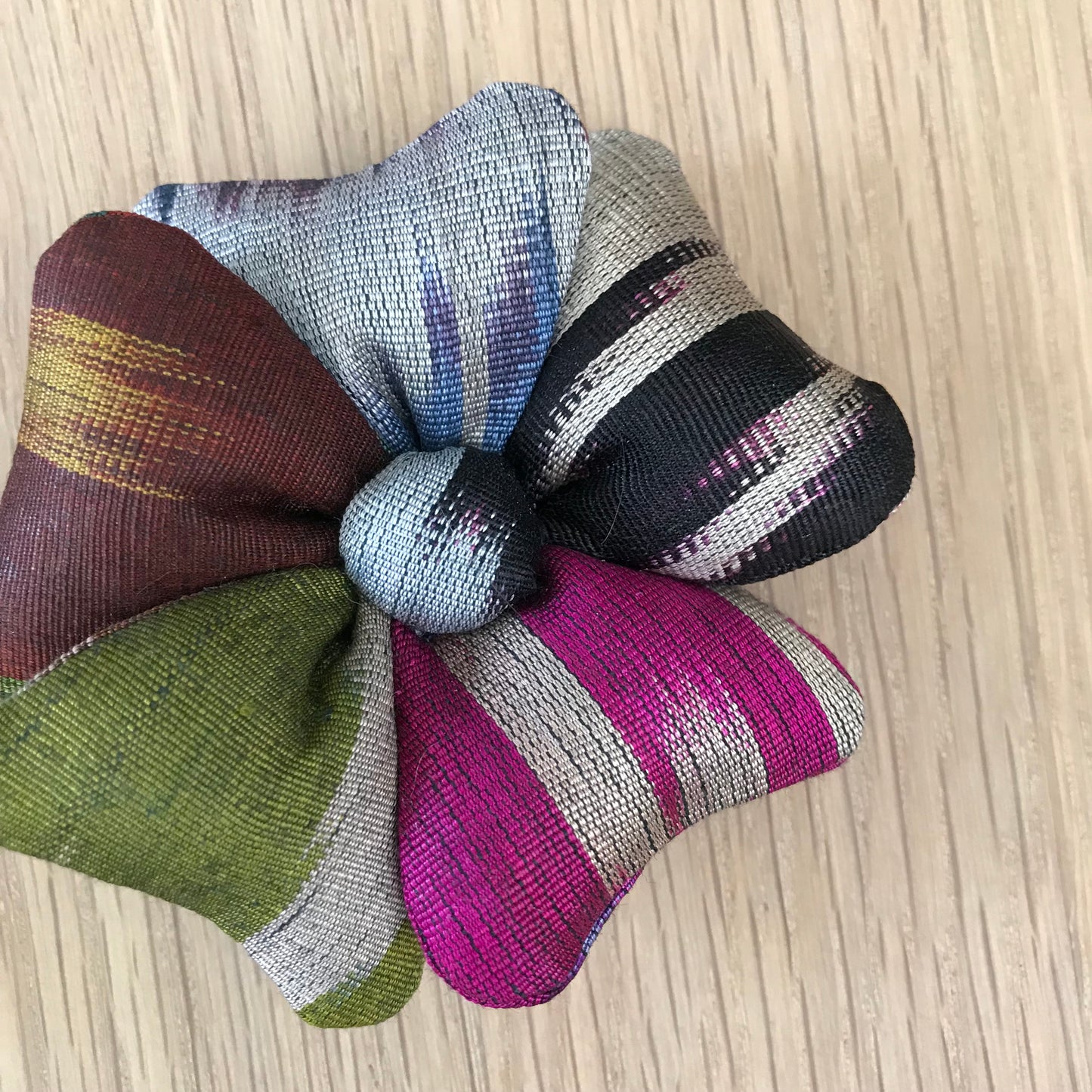 Flower Brooch - Handwoven Uzbek Fabrics - small - Alessandra Handmade Creations