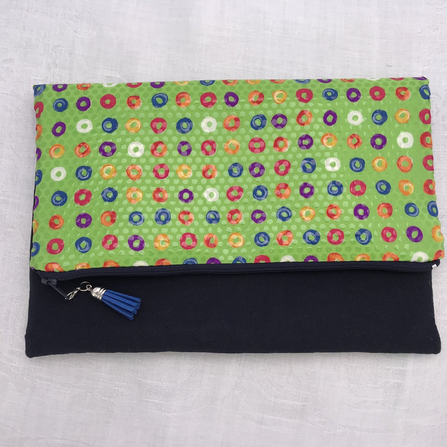 Pure Silk & Linen Clutch Bag - Green/Navy - Alessandra Handmade Creations