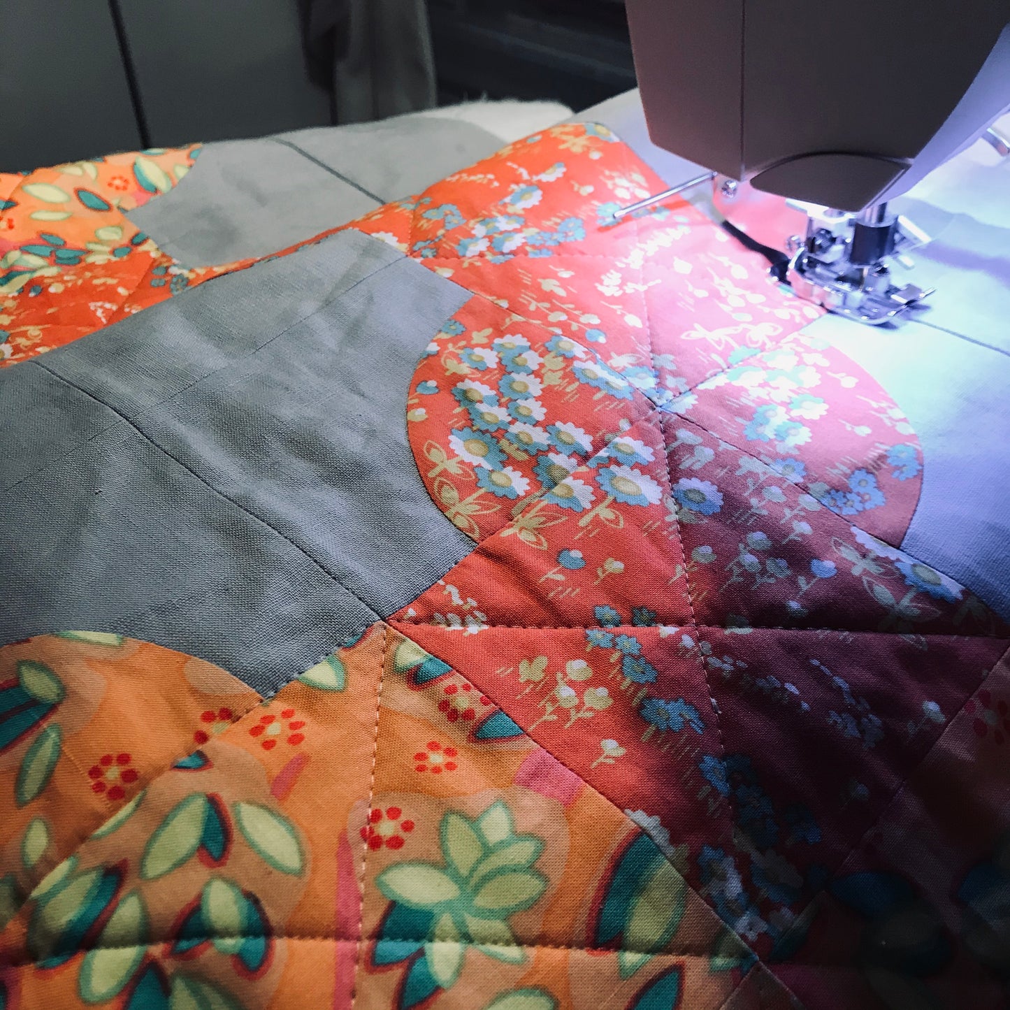 The Orange "Drunkard Path" Wall Hanging Quilt - Alessandra Handmade Creations