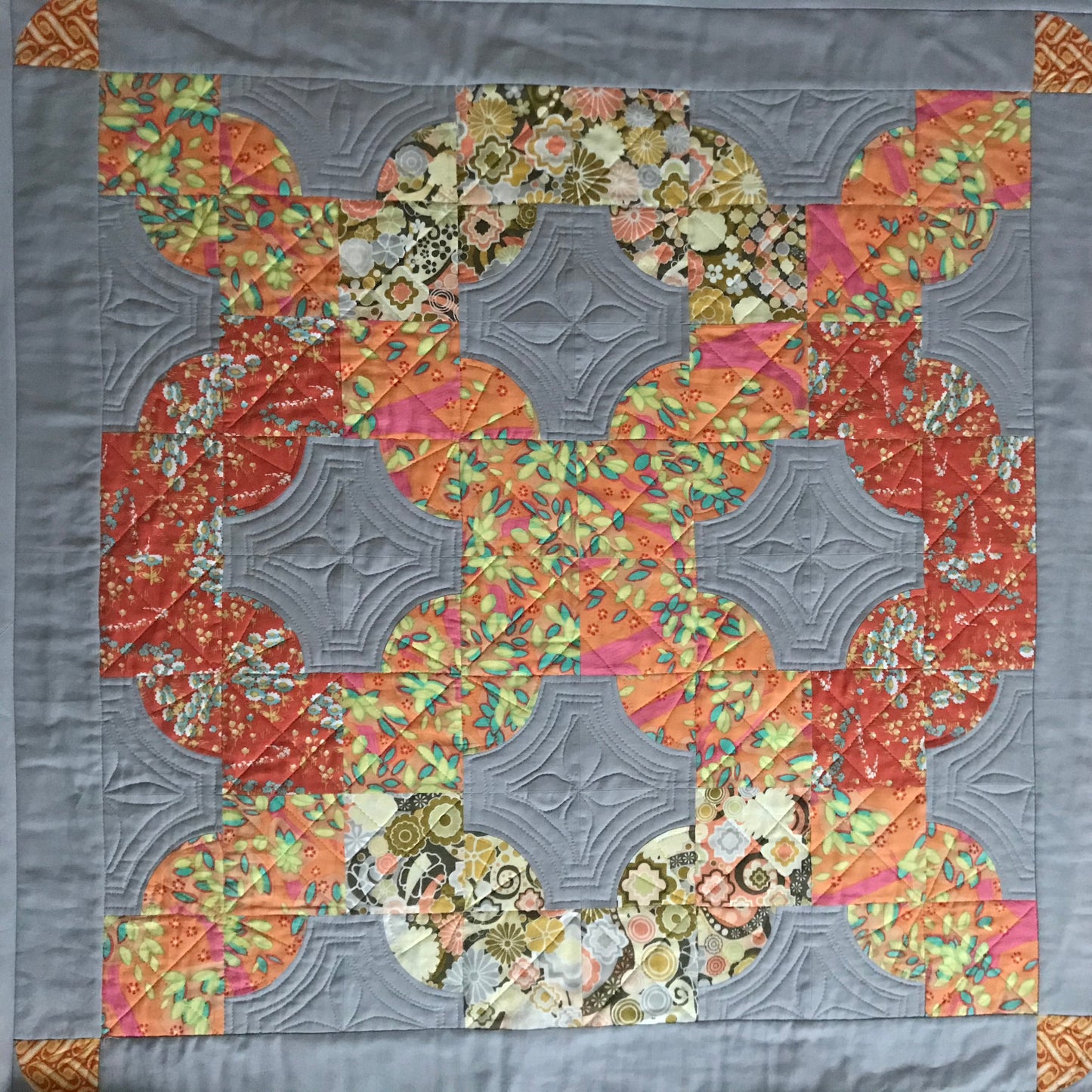 The Orange "Drunkard Path" Wall Hanging Quilt - Alessandra Handmade Creations