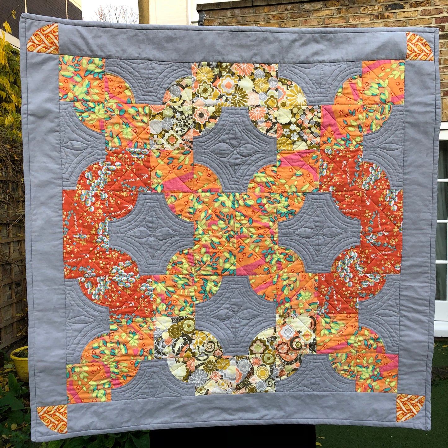 The Orange "Drunkard Path" Wall Hanging Quilt - Alessandra Handmade Creations