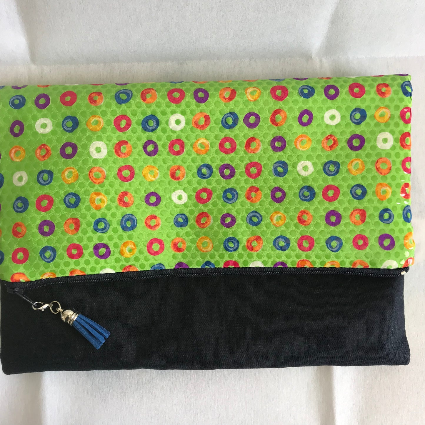 Pure Silk & Linen Clutch Bag - Green/Navy - Alessandra Handmade Creations