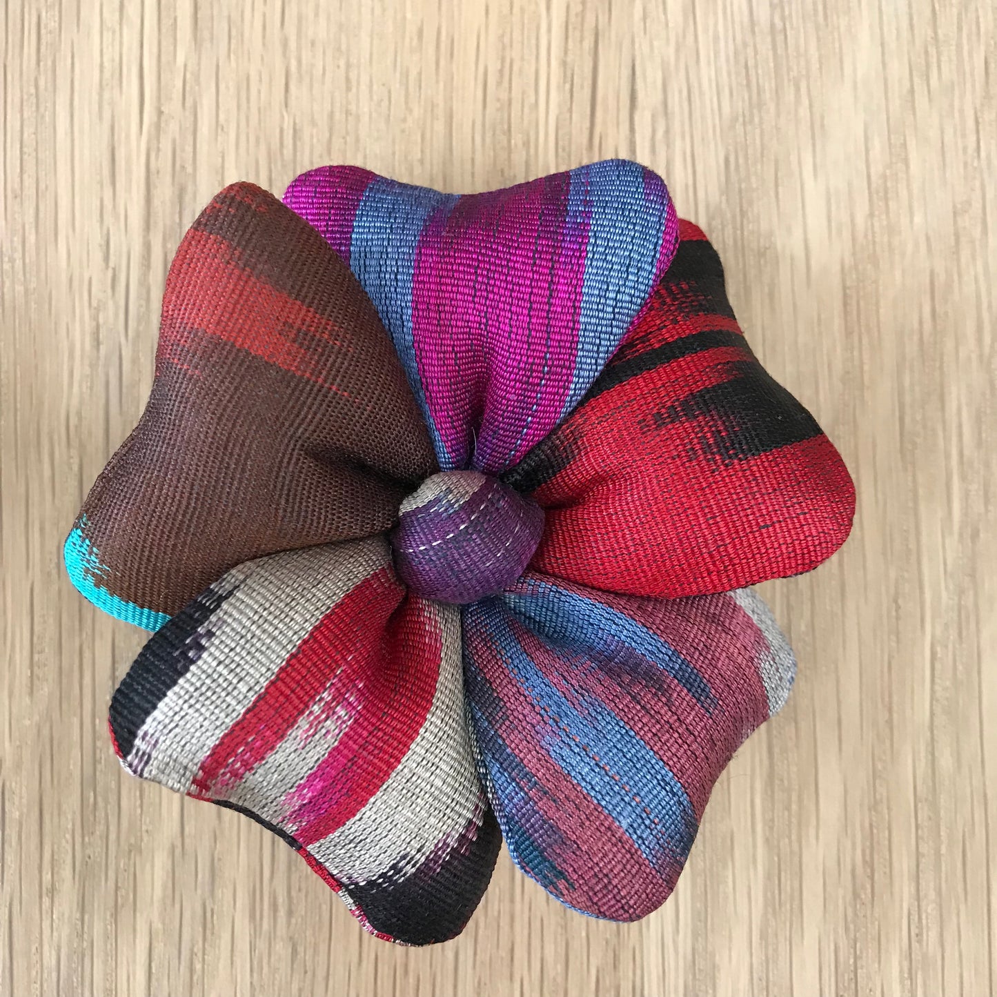 Flower Brooch - Handwoven Uzbek Fabrics - small - Alessandra Handmade Creations