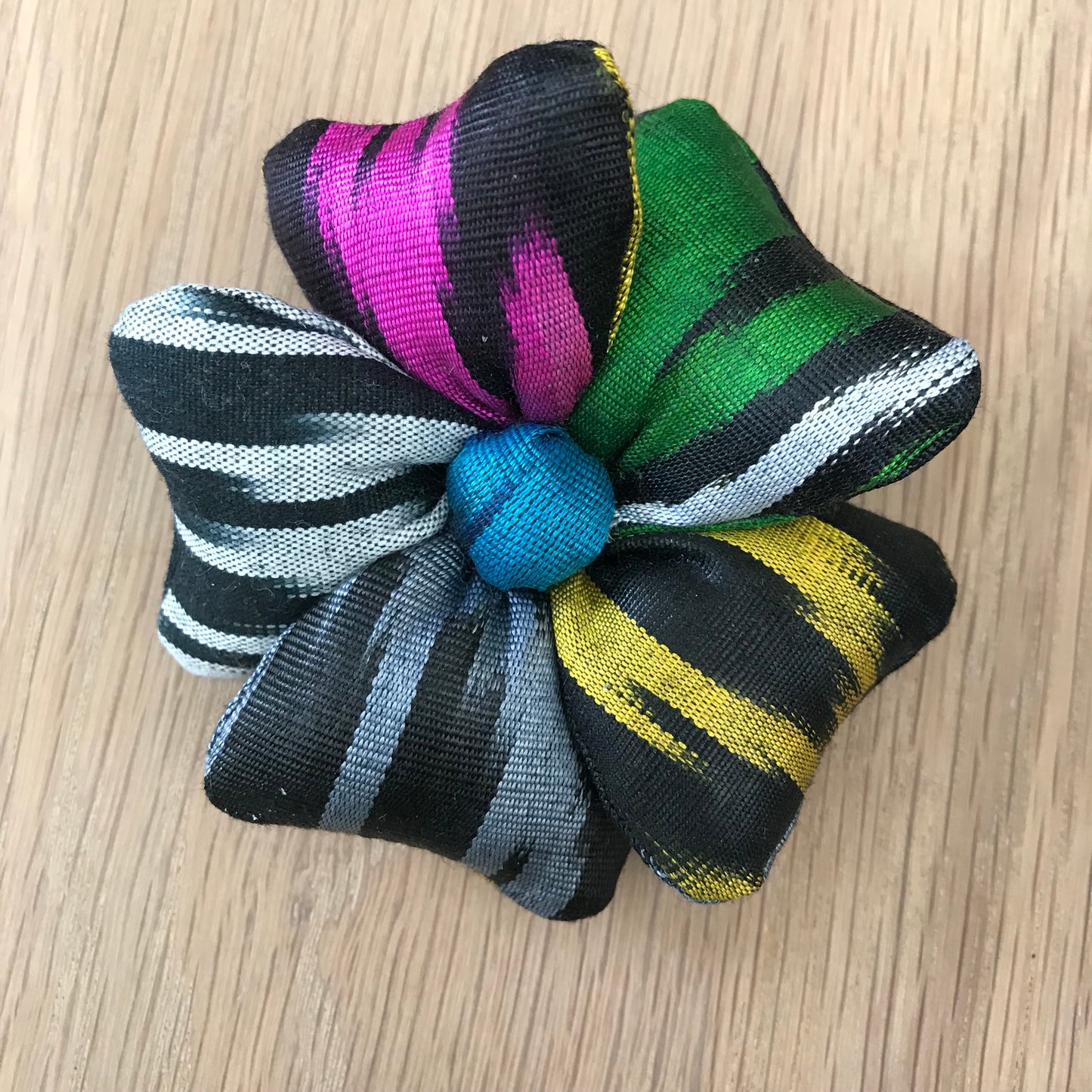 Flower Brooch - Handwoven Uzbek Fabrics - small - Alessandra Handmade Creations