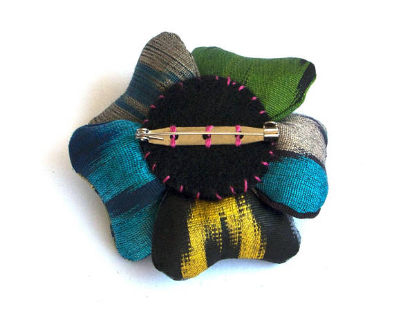 Flower Brooch - Handwoven Uzbek Fabrics - small - Alessandra Handmade Creations