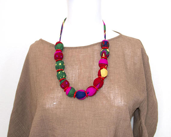 Indian Glass Beads and Fabric Necklace - Alessandra Handmade Creations