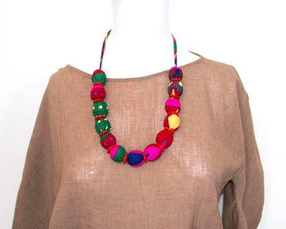 Indian Glass Beads and Fabric Necklace - Alessandra Handmade Creations