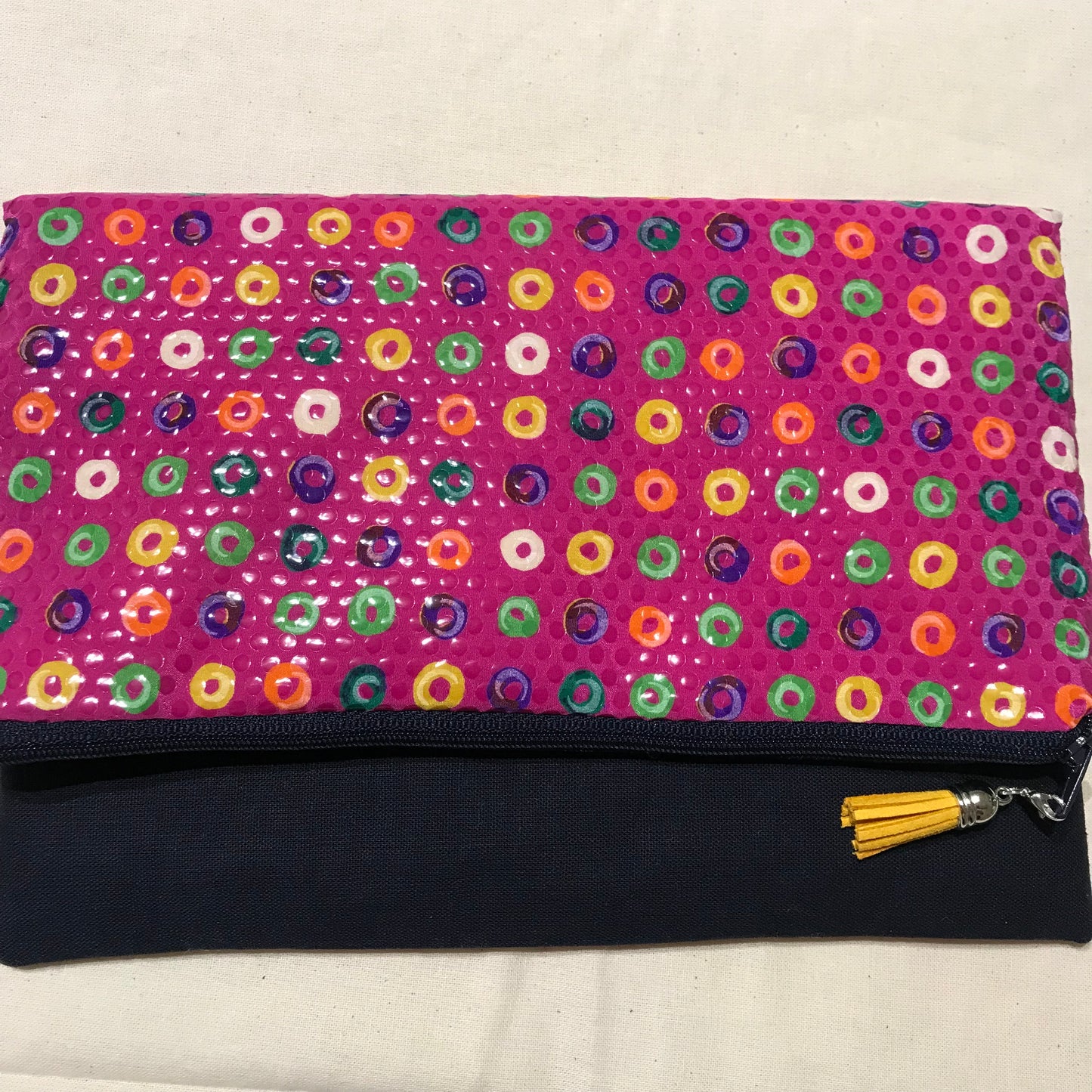 Pure Silk & Linen Clutch Bag - Magenta/Navy - Alessandra Handmade Creations