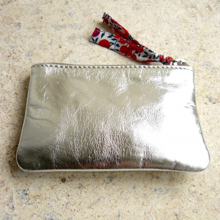 Metallic Leather Purse with Liberty fabric pull - Alessandra Handmade Creations