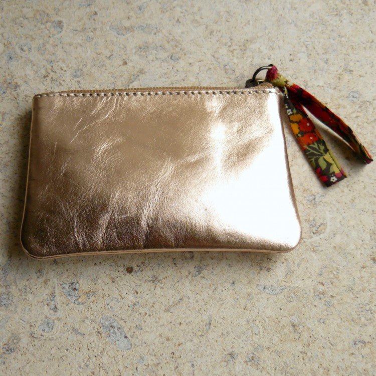 Metallic Leather Purse with Liberty fabric pull - Alessandra Handmade Creations