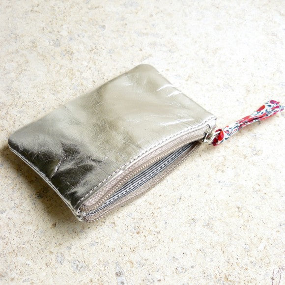 Metallic Leather Purse with Liberty fabric pull - Alessandra Handmade Creations