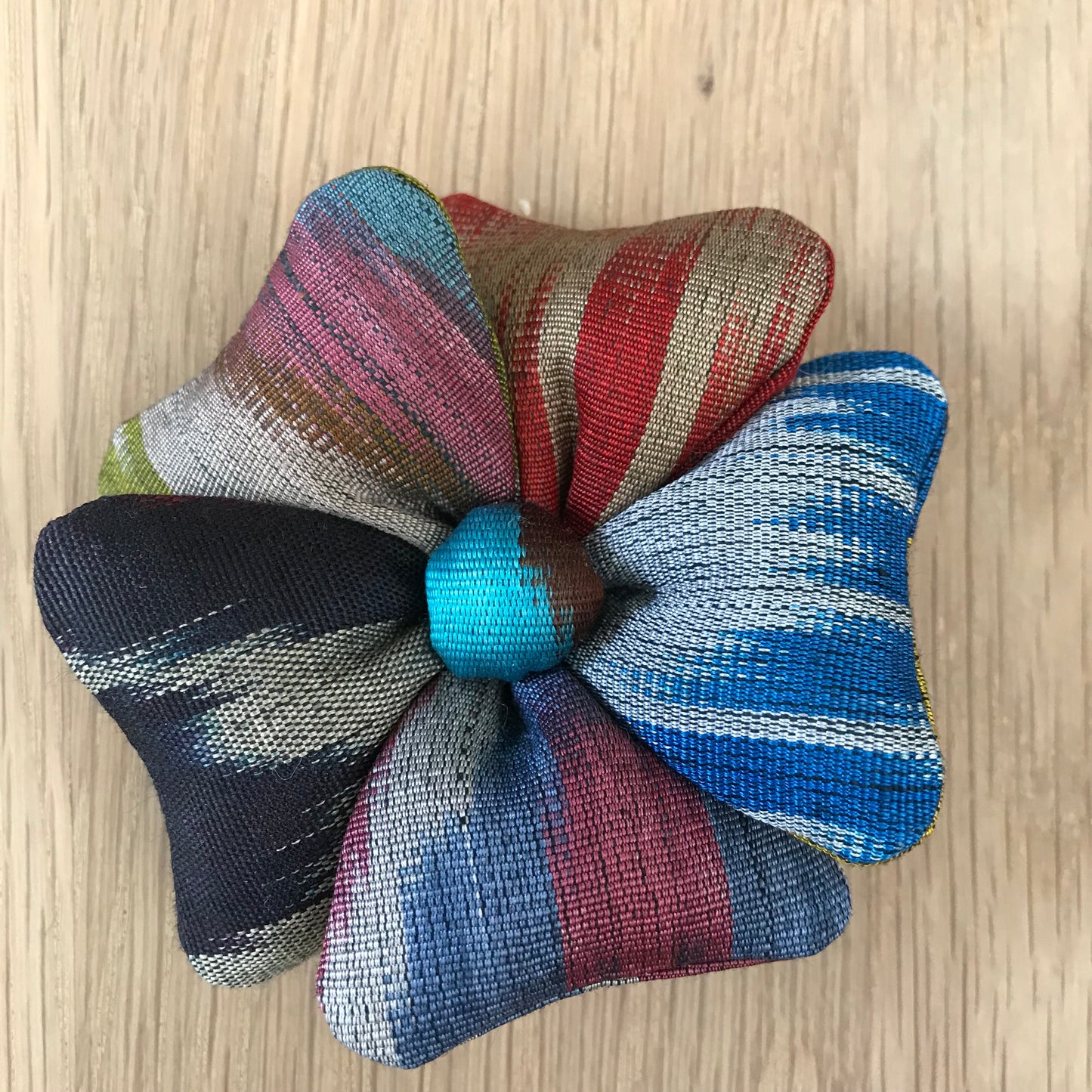 Flower Brooch - Handwoven Uzbek Fabrics - small - Alessandra Handmade Creations