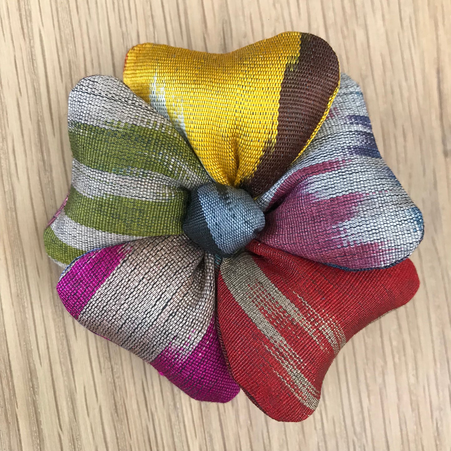 Flower Brooch - Handwoven Uzbek Fabrics - small - Alessandra Handmade Creations