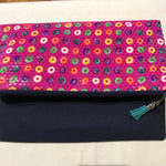 Pure Silk & Linen Clutch Bag - Magenta/Navy - Alessandra Handmade Creations