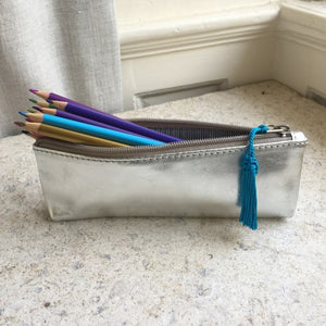 Metallic Leather Pencil Case with Tassel - Alessandra Handmade Creations