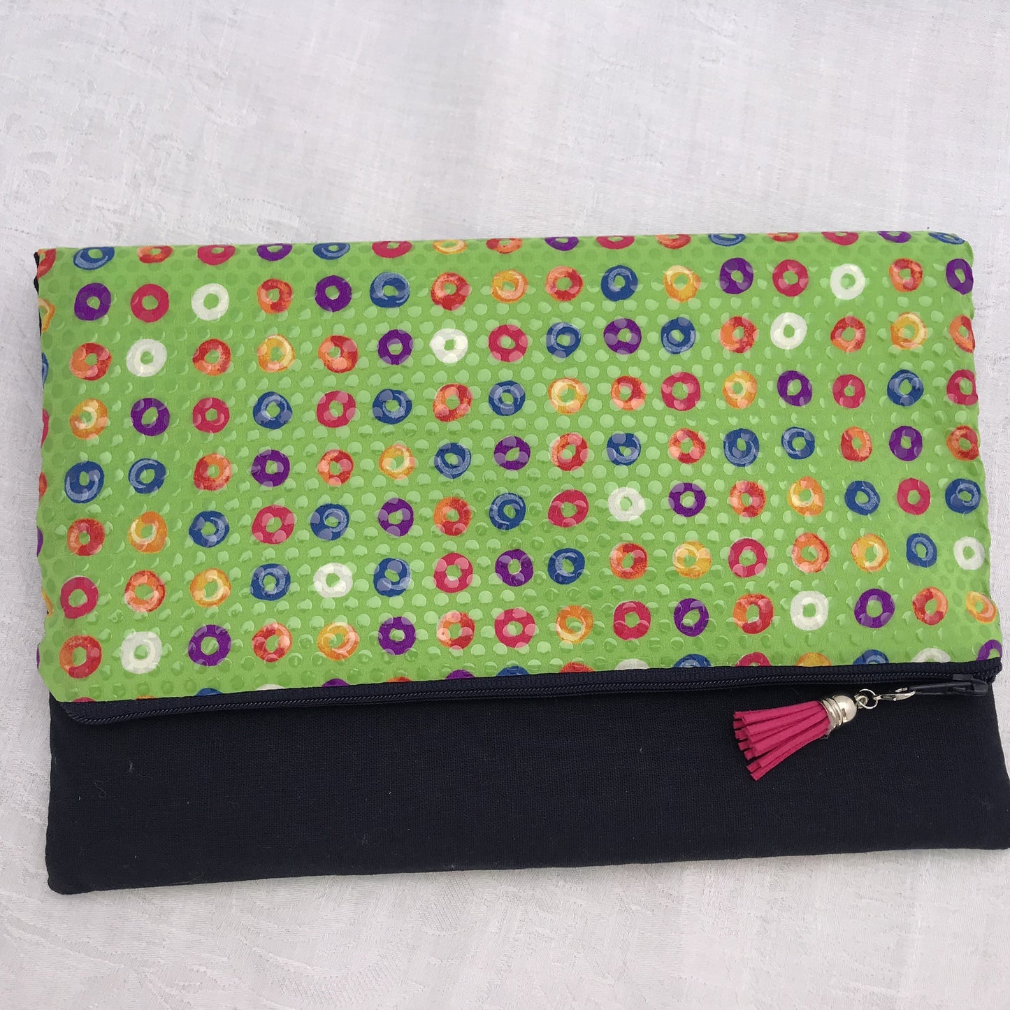 Pure Silk & Linen Clutch Bag - Green/Navy - Alessandra Handmade Creations