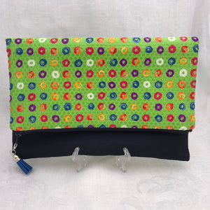 Pure Silk & Linen Clutch Bag - Green/Navy - Alessandra Handmade Creations