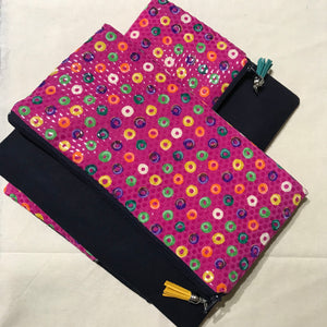 Pure Silk & Linen Clutch Bag - Magenta/Navy - Alessandra Handmade Creations