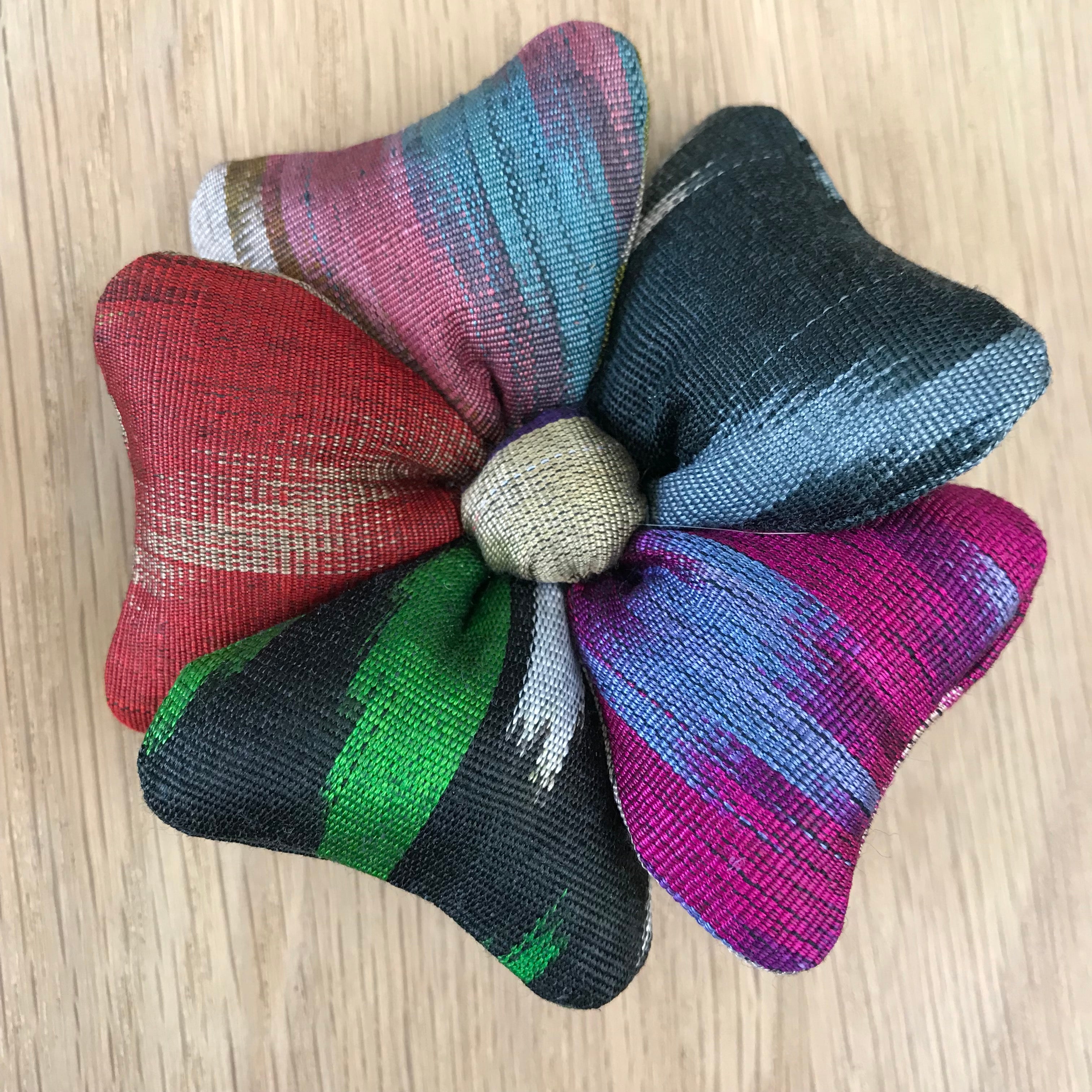 Flower Brooch - Handwoven Uzbek Fabrics - small - Alessandra Handmade Creations